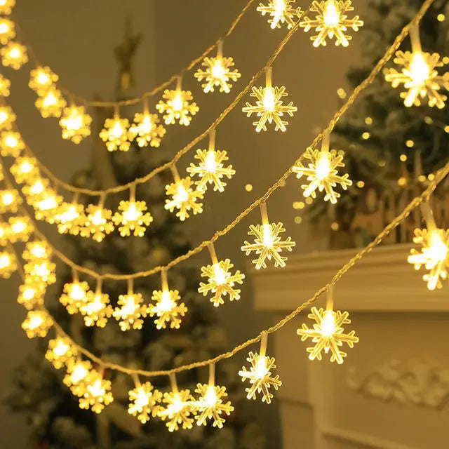 LED Snowflake String Garland Fairy Lights