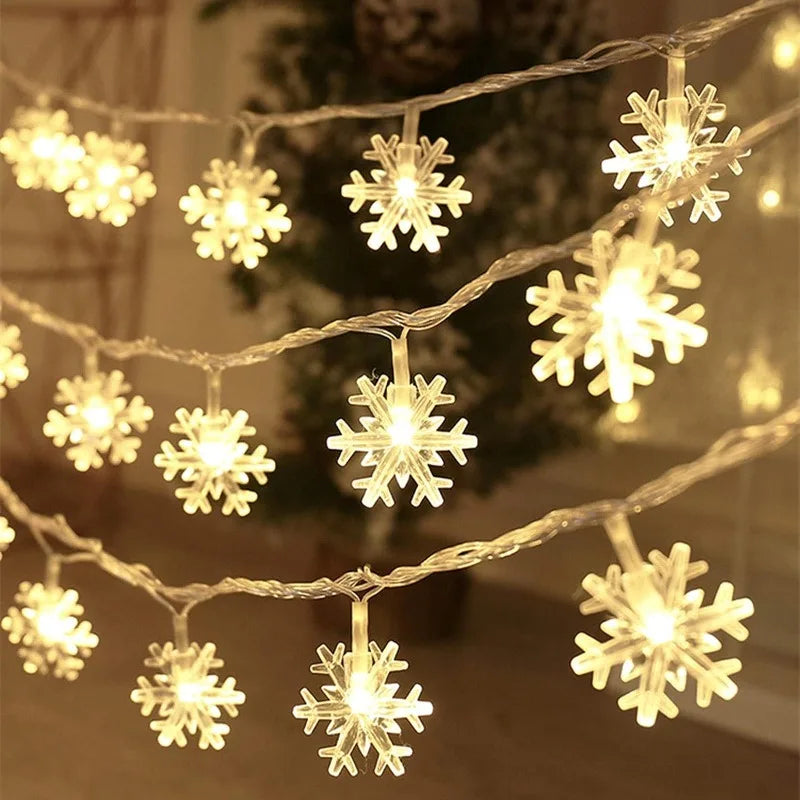 LED Snowflake String Garland Fairy Lights