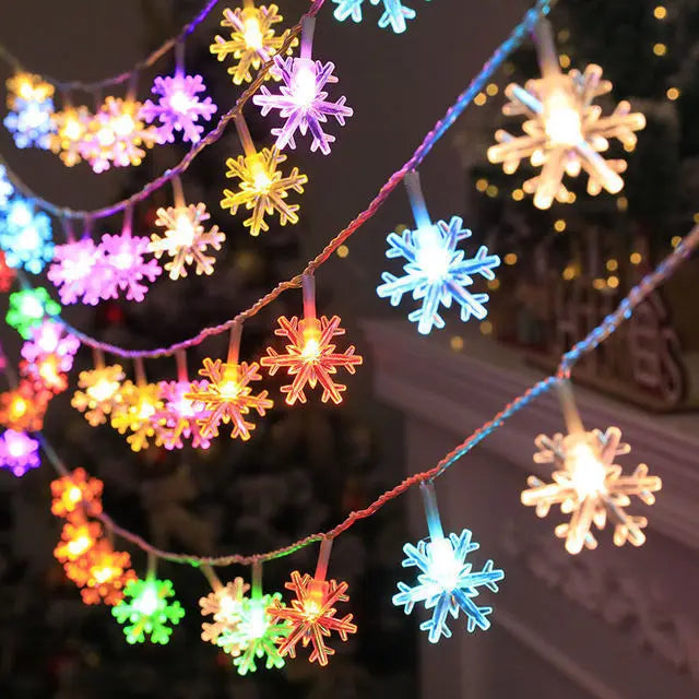 LED Snowflake String Garland Fairy Lights
